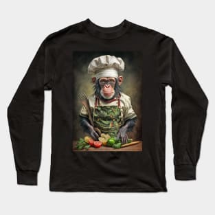 Chimpanzee Chef in the Kitchen Card Long Sleeve T-Shirt